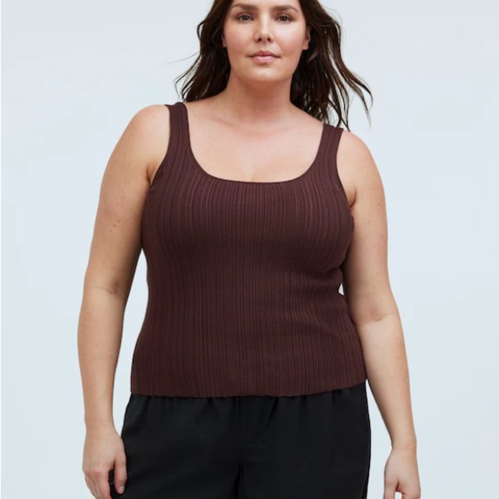 Madewell Signature Knit Ribbed Scoopneck Tank in Brown